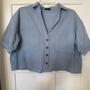 Blue Button-Up Women's Top